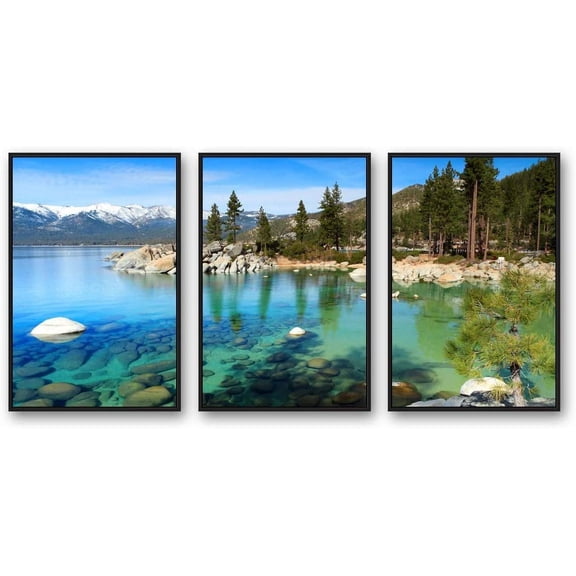 IDEA4WALL 3 Piece Framed Canvas Wall Art for Living Room, Bedroom Lake Tahoe Canvas Prints for Modern Home Decoration Ready to Hang