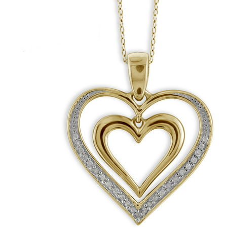 JewelersClub 1/10 Carat T.W. White Diamond Gold over Silver Double Open Heart Pendant