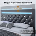 thumbnail image 5 of Queen Size Faux Leather LED Bed Frame with Adjustable Headboard Upholstered Platform Bed with Charging Station Diamond Button Tufted Style, Black, 5 of 9