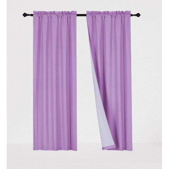 1-Piece 100% Blackout Rod Pocket Solid Window Curtain Panel With Lined Backing 35" X 63" R64 Lilac