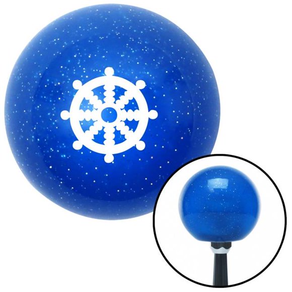 White Wheel of Dharma Blue Metal Flake Shift Knob with M16 x 1.5 Insert Shifter