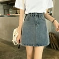 thumbnail image 2 of BUWTTER Womens Skirts Casual Summer Solid Color Mini High Waist A Line Comfortable Soft Lightweight Denim Blue Skirt L, 2 of 7