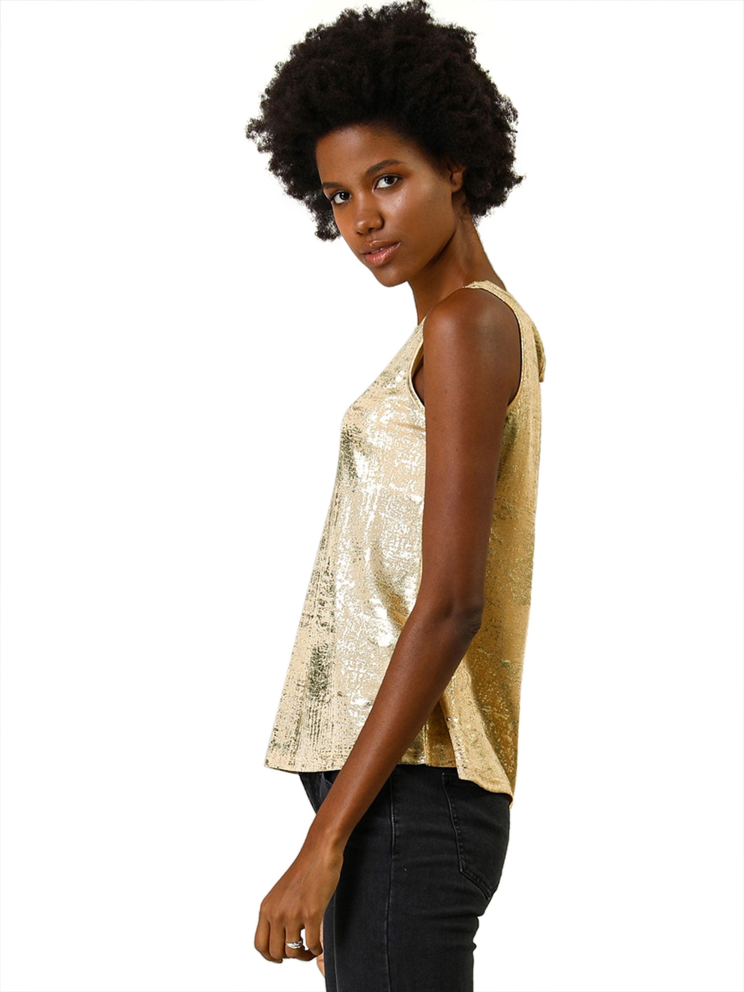 DARING DIVA Women's Metallic Sleeveless Tank Top XL Gold
