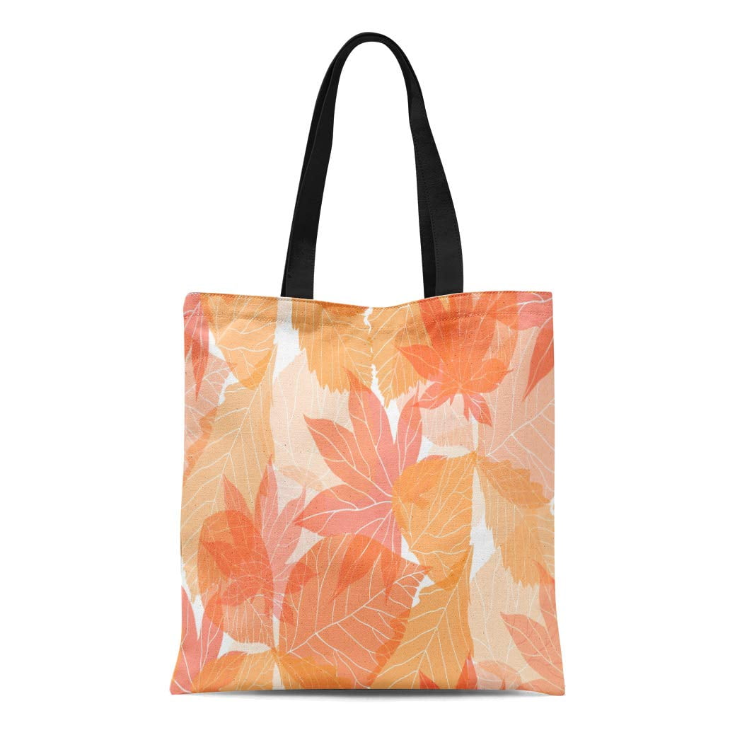 NUDECOR Canvas Tote Bag Orange Autumn Pattern Colorful Translucent Leaves for Your Creativity Reusable Shoulder Grocery Shopping Bags Handbag