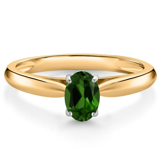 Gem Stone King 0.55 Ct Oval Green Chrome Diopside 10K Yellow and White Gold Solitaire Engagement Ring (Size 6)