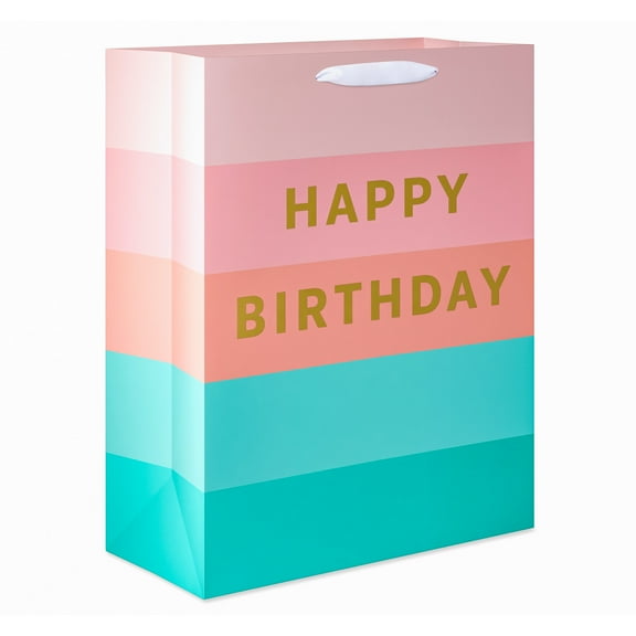 American Greetings 15.5 Inch Extra Large Pink and Teal Birthday Gift Bag for Her, Stripes (1-Count)