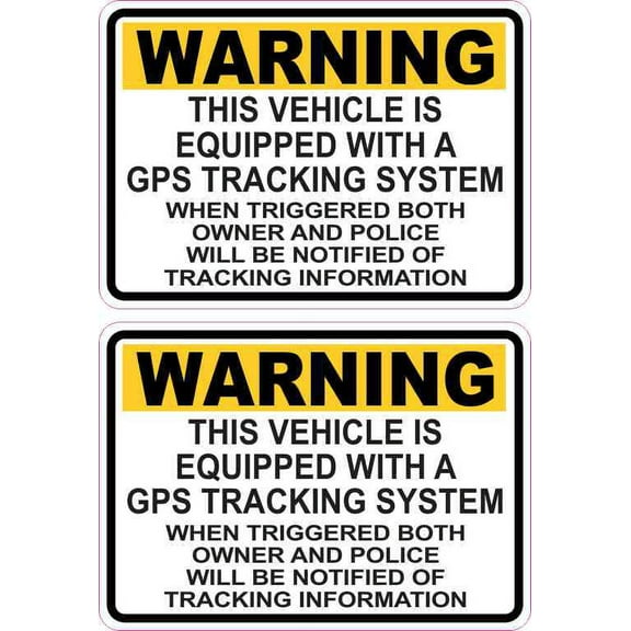3.5in x 2.5in Yellow Vehicle Equipped with GPS Tracking Stickers