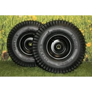 Antego Tire and Wheel (Set of 2) Matte Black Universal Fit 15x6.00-6 Tires & Wheels 4 Ply for Lawn & Garden Mower Turf Tires .75" Bearing