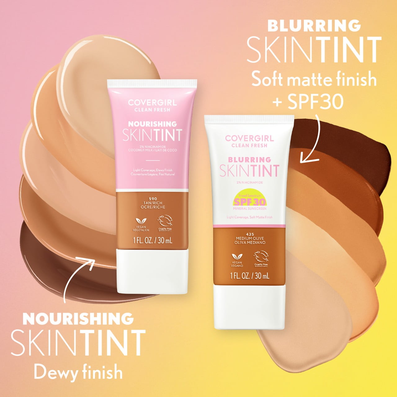 (3 pack) COVERGIRL Clean Fresh Nourishing Skin Tint, Dewy Finish, Deep, 1 fl oz (Packaging May Vary)