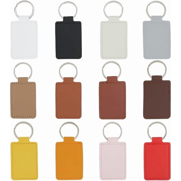 Kit de llaveros rectangulares de cuero sintético de 12 colores, llaveros de cuero en blanco con llavero de hierro, kit de soporte para colgante de doble cara en blanco, a granel