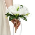 thumbnail image 6 of Artificial Flowers, 10.2inches Roses Bridesmaid Wedding Bouquet Bridal Artificial Silk Flowers White, 6 of 8