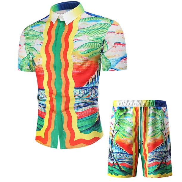Pantalones cortos de manga corta para hombre, traje deportivo y de ocio de dos piezas Pompotops oipoqjl35355