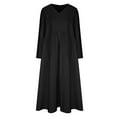 thumbnail image 6 of QUINDOS Dresses for Women Beach V-neck Sundress Long Sleeve Plus Size Dresses Summer Pockets Cotton Linen Solid Color Maxi Long Dresses for Women, 6 of 7