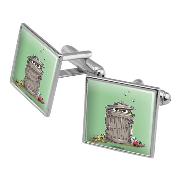 Sesame Street Trash Can Oscar the Grouch Square Cufflink Set - Silver or Gold