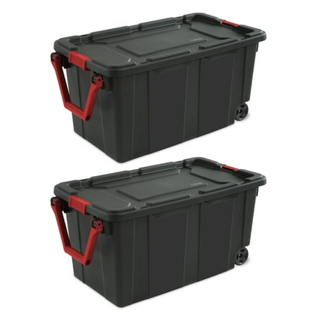 Sterilite 40 Gal. Wheeled Industrial Tote Black Case of 2