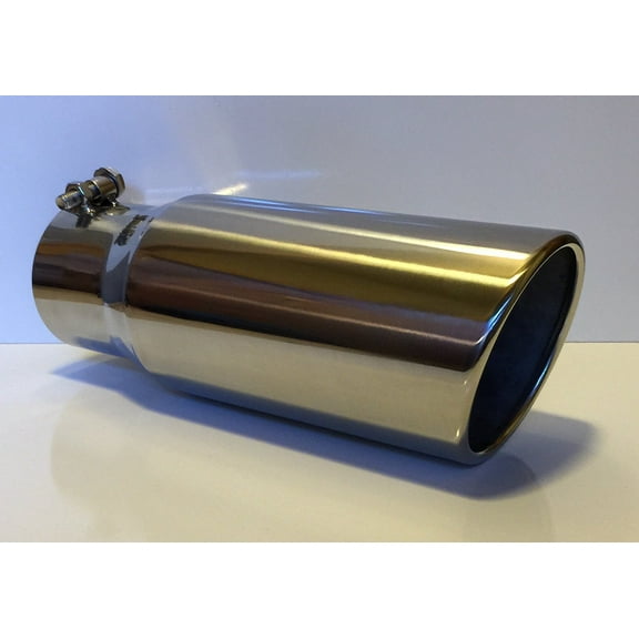 3.5" Inlet x 4.5" Outlet x 12" Long Rolled Edge Polished Stainless Diesel Exhaust Tail Pipe Tip (Bolt On)
