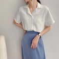 thumbnail image 2 of Women's Summer Casual Chiffon Blouse V Neck Short Sleeve Button Down Lapel Shirt Lightweight Comfortable Tunic Top, 2 of 2