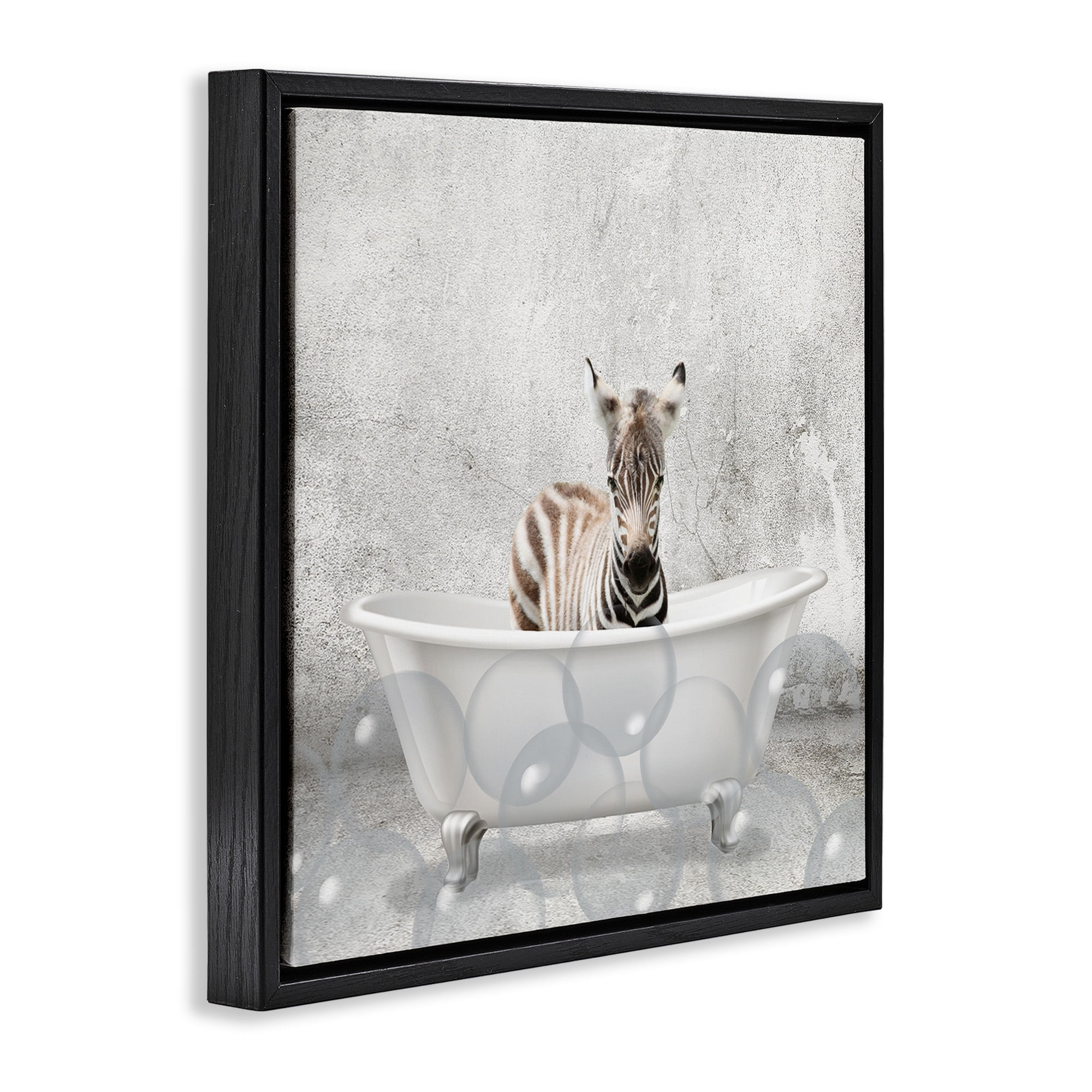 Stupell Industries Baby Zebra Bath Time Animals & Insects Painting Black Floater Framed Canvas Art Print Wall Art, 25 x 25