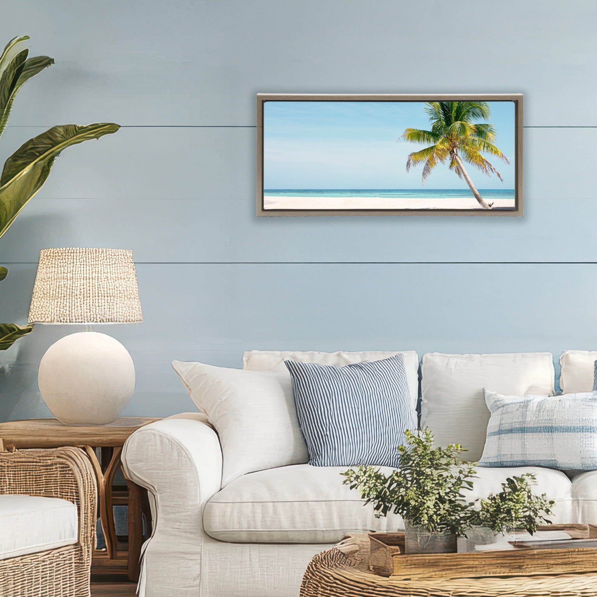 Stupell Industries Tropical Island Palm Tree Brown Framed Floater Canvas Wall Art, design by Danita Delimont