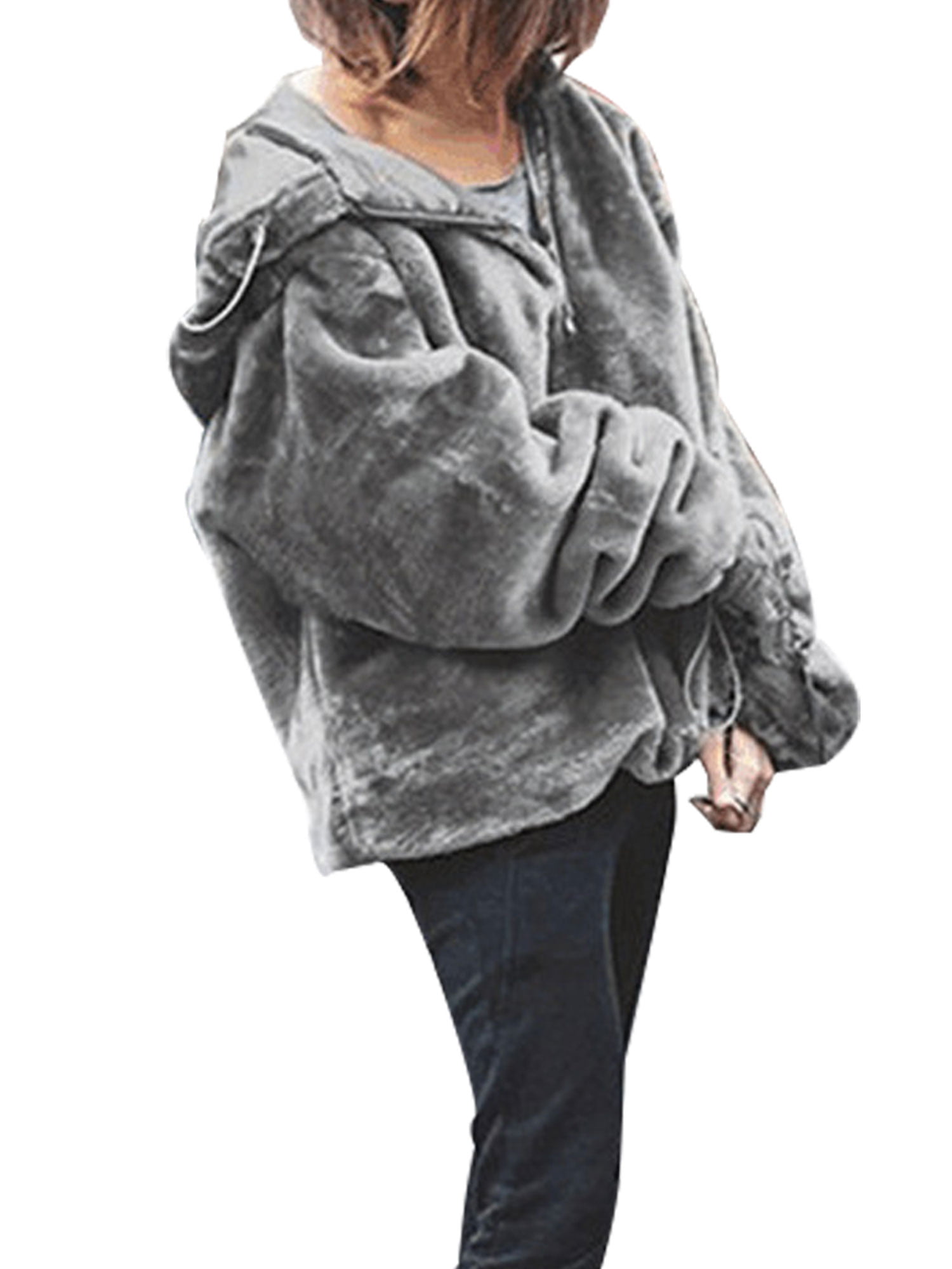Womens Fluzzy Velvet Pullover Fluffy Oversized Hoodie Winter Long Sleeve Casual Loose 1/4 Zip Sweatshirts Outwear Nevera