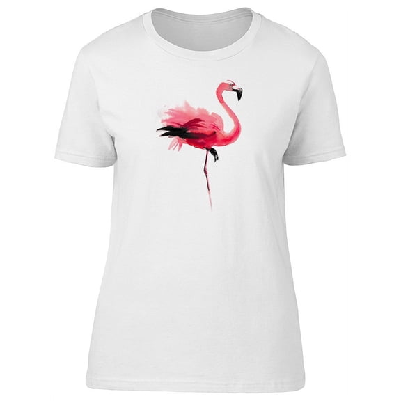 Flamingo With Leg Up Watercolor T-Shirt Women -Image by Shutterstock, Female Small