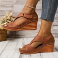 thumbnail image 5 of Sandals For Women Arch Support Wedge Open Toe Ankle Straps Peep Toe Solid Color High Heel Shoes Women Dressy Comfortable Summer Casual Sandals Brown 38, 5 of 9