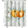 thumbnail image 2 of Fall Shower Curtain Orange Pumpkin Shower Curtains for Bathroom Eucalyptus Leaves White Wood Grain Bath Curtains Sets with Hooks for Autumn Thanksgiving Seasonal Decor Waterproof Small Stall 36" X 72", 2 of 6