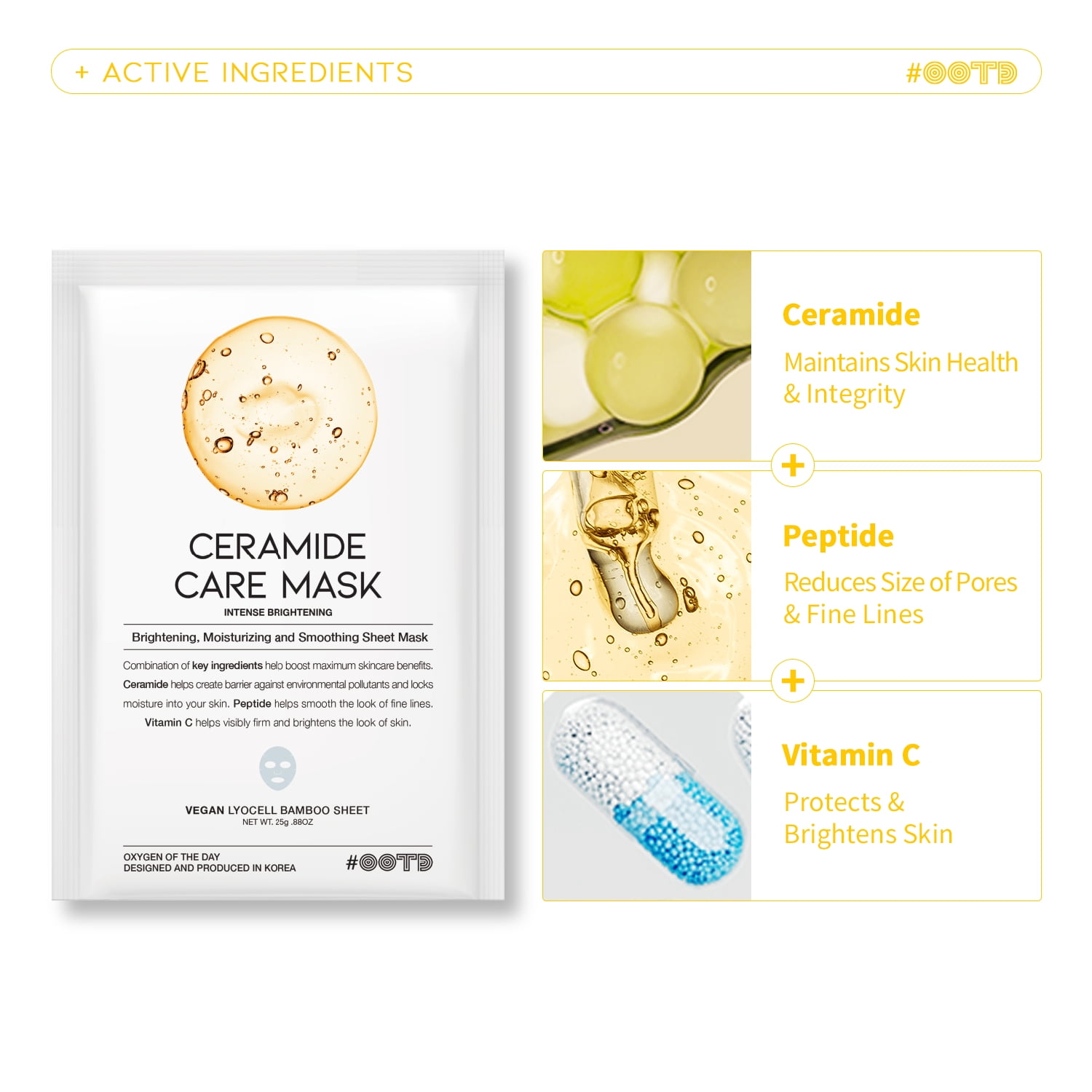 OOTD Beauty Sheet Mask Value Pack with Ceramide, Cica & Collagen, 30 Count