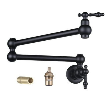 Wowow Folding Matte Black Pot Filler Wall Mount  Kitchen Faucet 2 Handle Stretchable Double Joint Swing Arm Folding Faucet