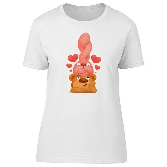 Lovely Pink Bunny And Cute Bear T-Shirt Women -Image by Shutterstock, Female Large