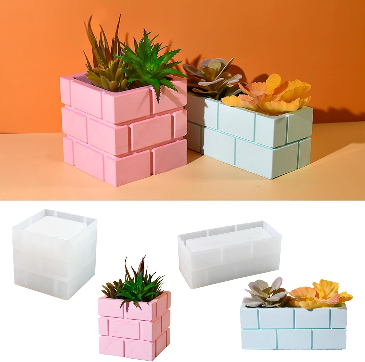 ABCISI Rectangular Plaster Concrete Flower Pot, Silicone Mold Succulent Planter Vase Cement Clay Mold, Epoxy Resin Pen Holder Storage Box Candlesticks Mold