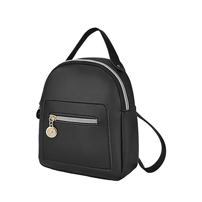 Buy Small Leather Backpack Mini Cute Casual Daypack Fashion Zippered  Pockets Crossbody Bags for Women Girl (Black) at