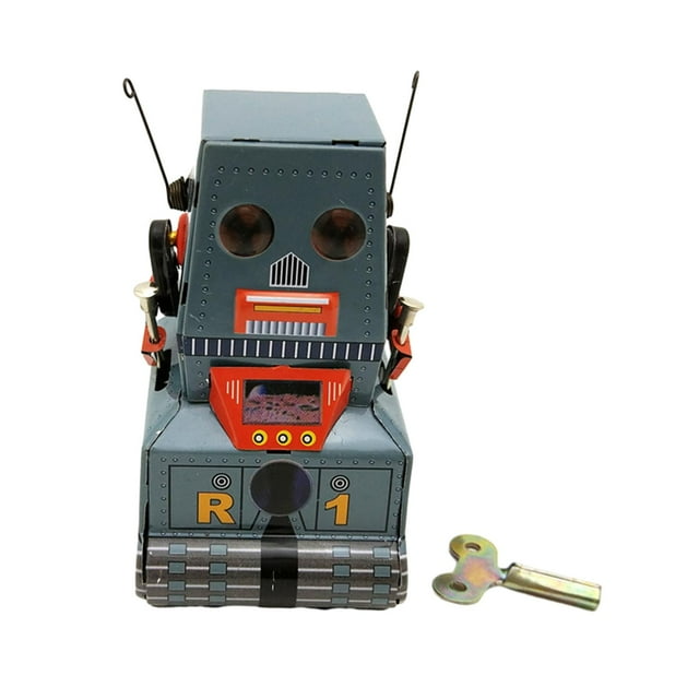 Pequeño tanque Robot de juguete de hojalata, mecanismo de relojería, juguetes de hojalata Retro coleccionables antiguos, accesorio de fotografía para