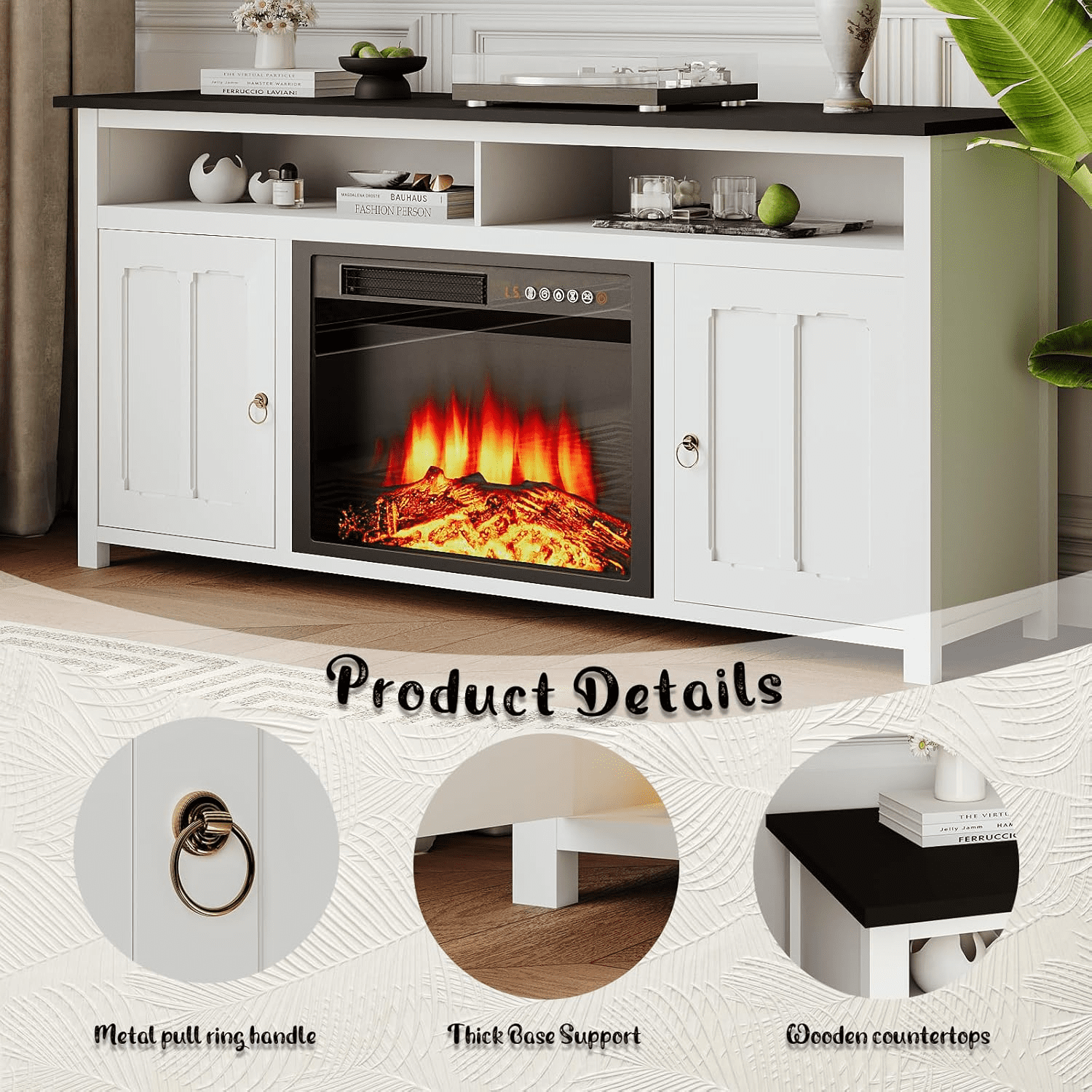 BOSSIN 58 Inch Farmhouse Fireplace TV Stand for 65 inch TVs with 23'' Electric Fireplace & Remote, Entertainment Center for Living Room
