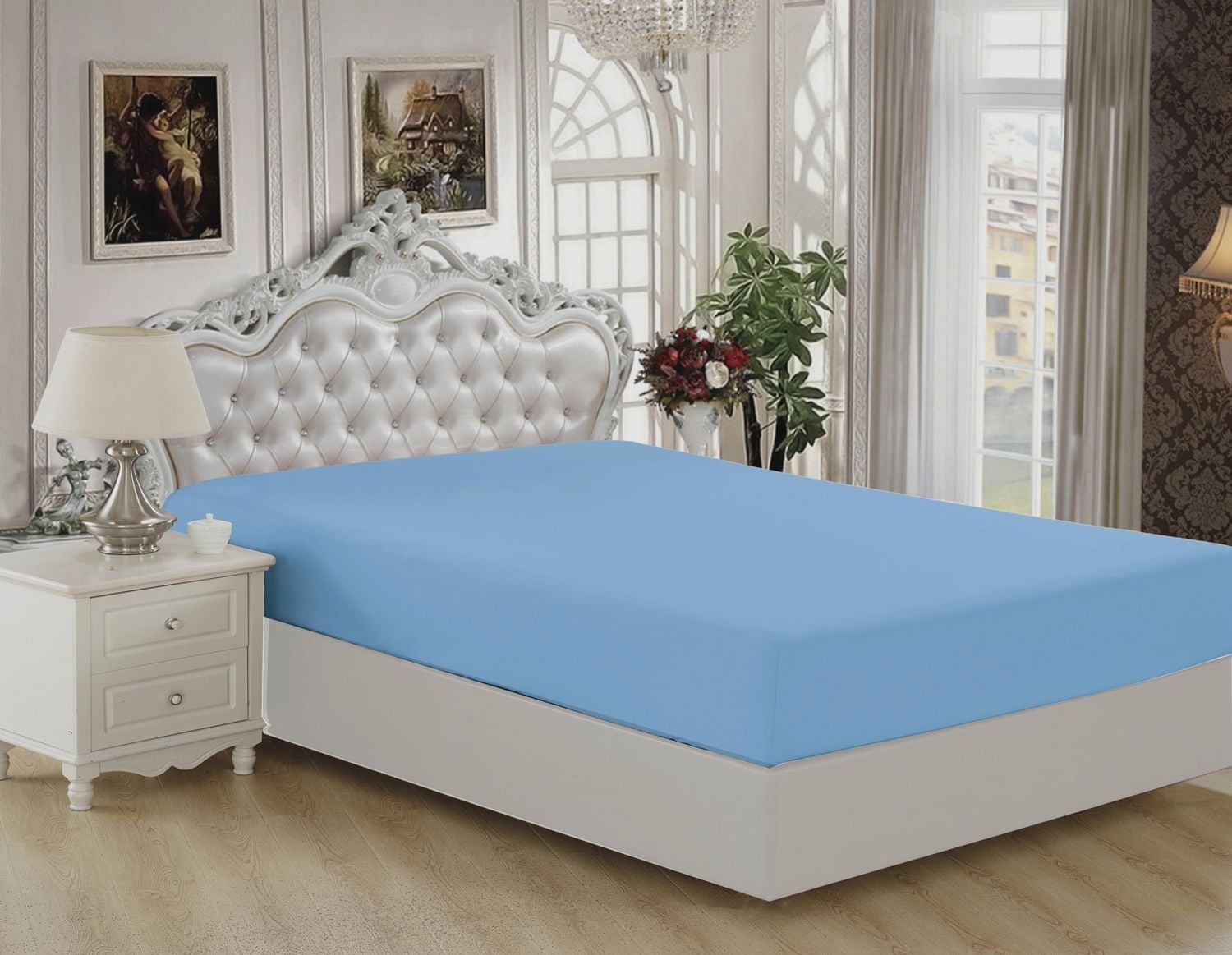 Marina Decoration Ultra Soft Silky Deep Pocket Solid Rayon from Bamboo All Season Bedding Solid Bamboo Fitted Sheet, Blue Color