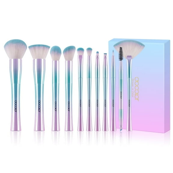 Docolor 11-Piece Fantasy Makeup Brush Set - Starry Sky Design with Kabuki, Foundation & Fan Brushes