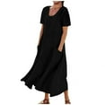 thumbnail image 1 of JUNWELL Caftan Ample Robe Longue pour Femmes Grande Taille Robe en Lin Été Décontractée Sans Manches Col Ras du Cou Poches Robe Maxi, 1 of 5