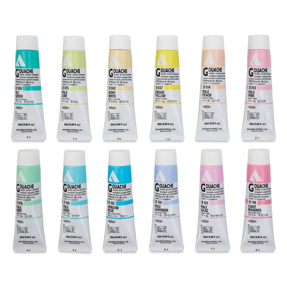 Holbein Acryla Gouache - Pastel, Set of 12, 20 ml Tubes