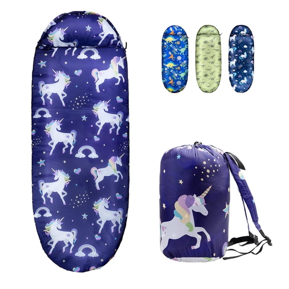 Sacos de dormir para niños para niñas – Unicorn Rainbow Star – Rioyalo YOLO 45 Sacos de dormir de camping para niños con bolsa de transporte - Exterior e interior (Unicornio-PL)