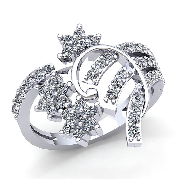 Natural 2ctw Round Cut Diamond Ladies Bridal Accent Flower Anniversary Wedding Band Solid 10K Rose, White or Yellow Gold GH I1-I2