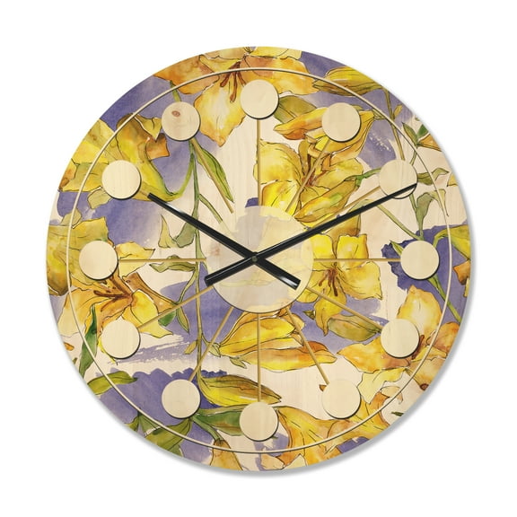 Designart 'Retro Abstract Poppies V' Mid-Century Modern Wood Wall Clock