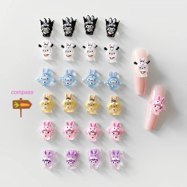 Sanrios Cinnamoroll-manicura 3D Kawaii, 30 piezas, Kuromi Melody, pompurin, dibujos animados, Anime, Mini juguetes, joyería Diy, decoración artística