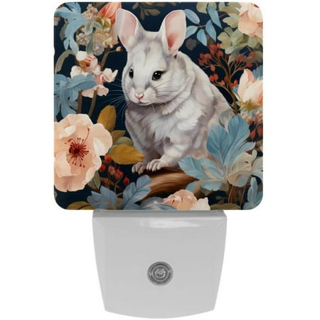 

Chinchilla LED Square Night Light - Compact and Energy Efficient Illumination for Bedrooms and Bathrooms - Plug-in Wall Lamp with Auto Sensor