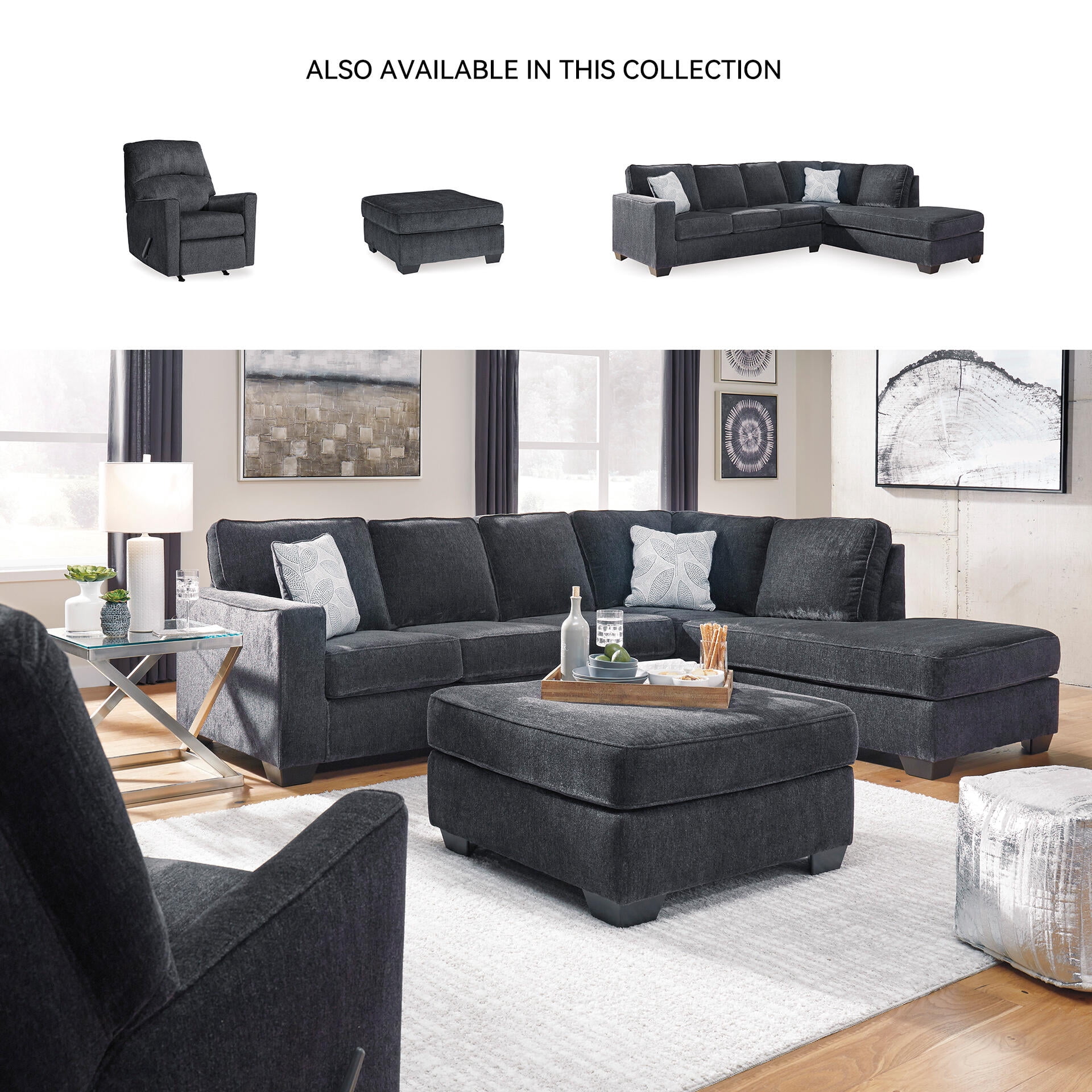 Signature Design by Ashley Contemporary Altari Oversized Accent Ottoman Chenille Slate