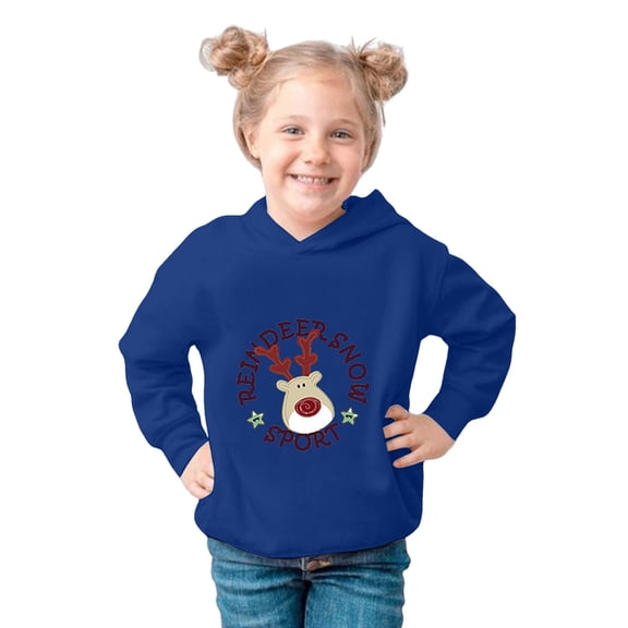 Hpapadks Boys Hoodies Boys Girls Christmas Print Fleece Hoodie Casual Winter Girls Sweatshirt Blue 4-5 Years