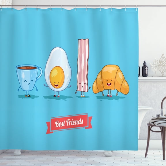 Ambesonne Bacon Shower Curtain, Comic Breakfast Friends, 69"Wx70"L, Multicolor