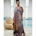 thumbnail image 6 of Edolynsa Brown Leopard Print Kaftan Dress Plus Size Bohemian Beach Cover Up Side Split Summer Outfit with Self Tie, 6 of 8