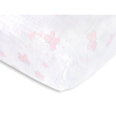 SwaddleDesigns Muslin Fitted Crib Sheet, Butterflies, Pastel Pink