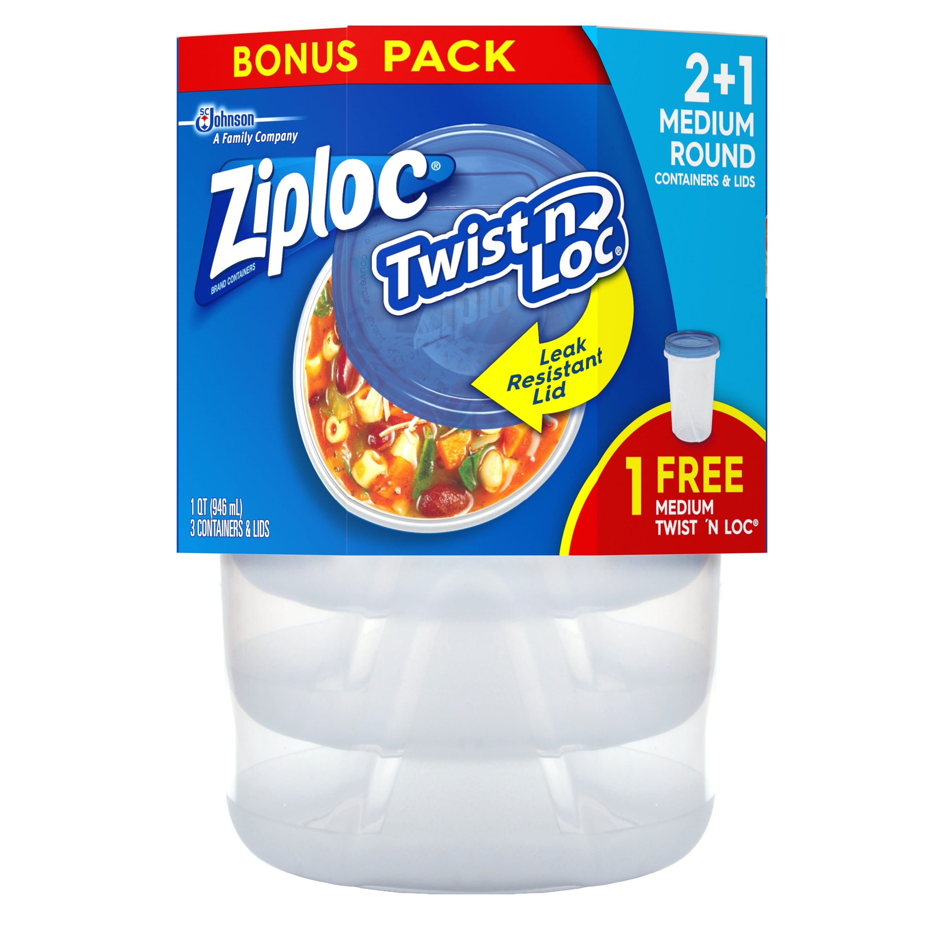 Ziploc Twist 'N Lock Containers & Lids, 3 Ct