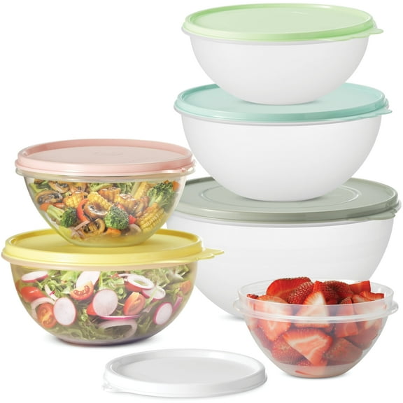 Signora Ware 6-Piece Food Storage Containers with Lids, Leakproof Airtight Mixing Bowls Set, Non-BPA Plastic, Microwave Safe, for Meal Prep, Baking, and On-the-Go Use